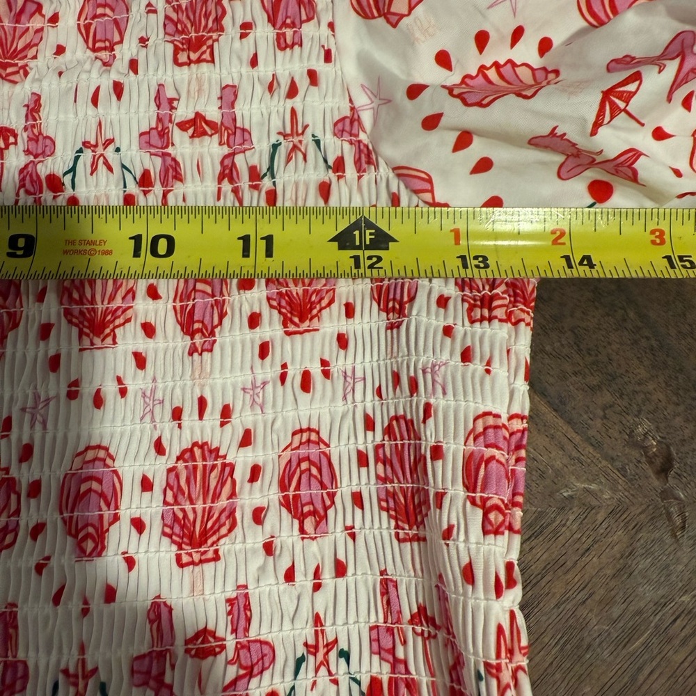 Hill House Pink Shell-Print Smocked Midi Dress, Size S - Picture 10 of 14